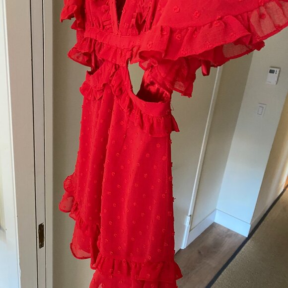 Red Ruffled Mini Cutout Dress - Picture 7 of 16